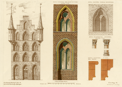 202663 Opstand van de gereconstrueerde voorgevel van het huis Fresenburg (Oudegracht 113) te Utrecht, met enige ...